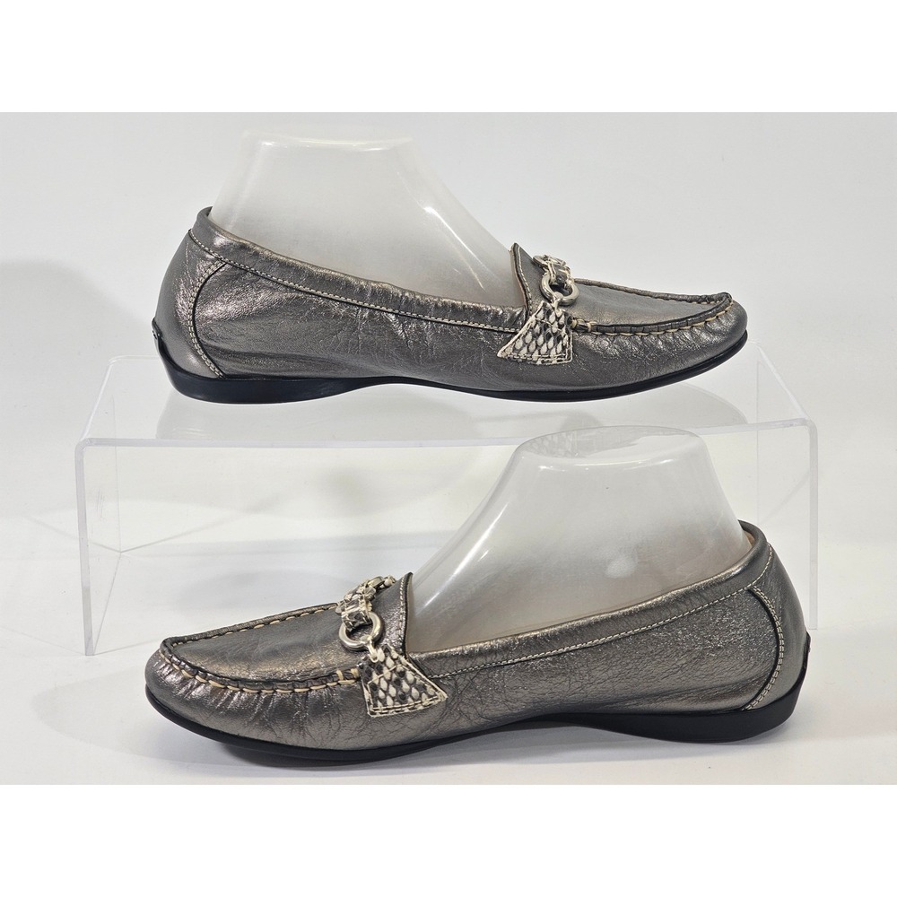 AGL Attilio Giusti Leombruni Metallic Pewter‎ Leather Chain Bit Loafers 37.5 / 7 - Picture 2 of 9